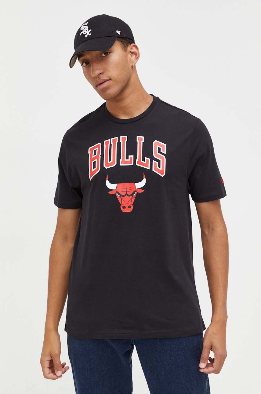 New Era tricou din bumbac culoarea negru, cu imprimeu, CHICAGO BULLS