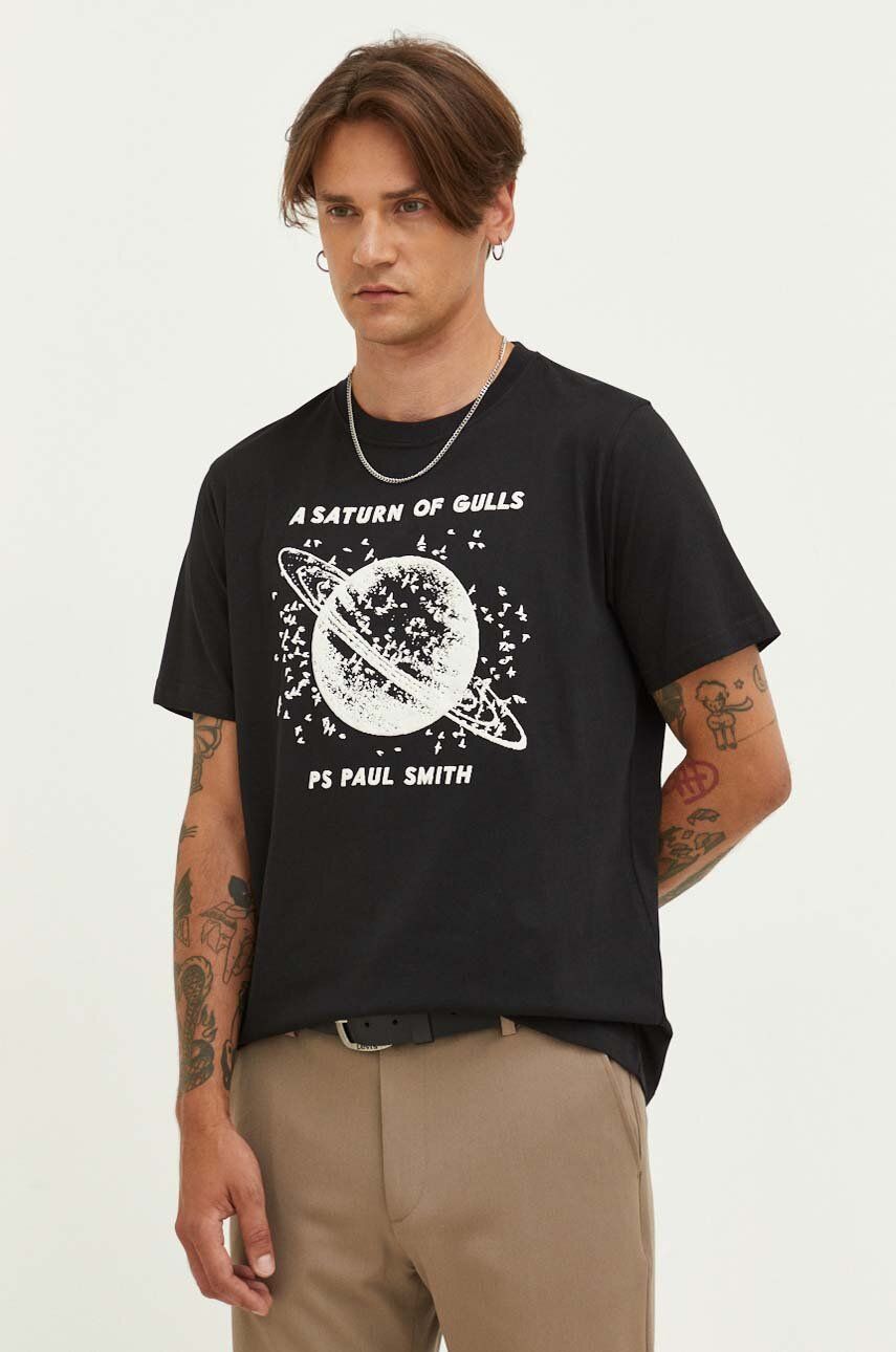 PS Paul Smith tricou din bumbac culoarea negru, cu imprimeu