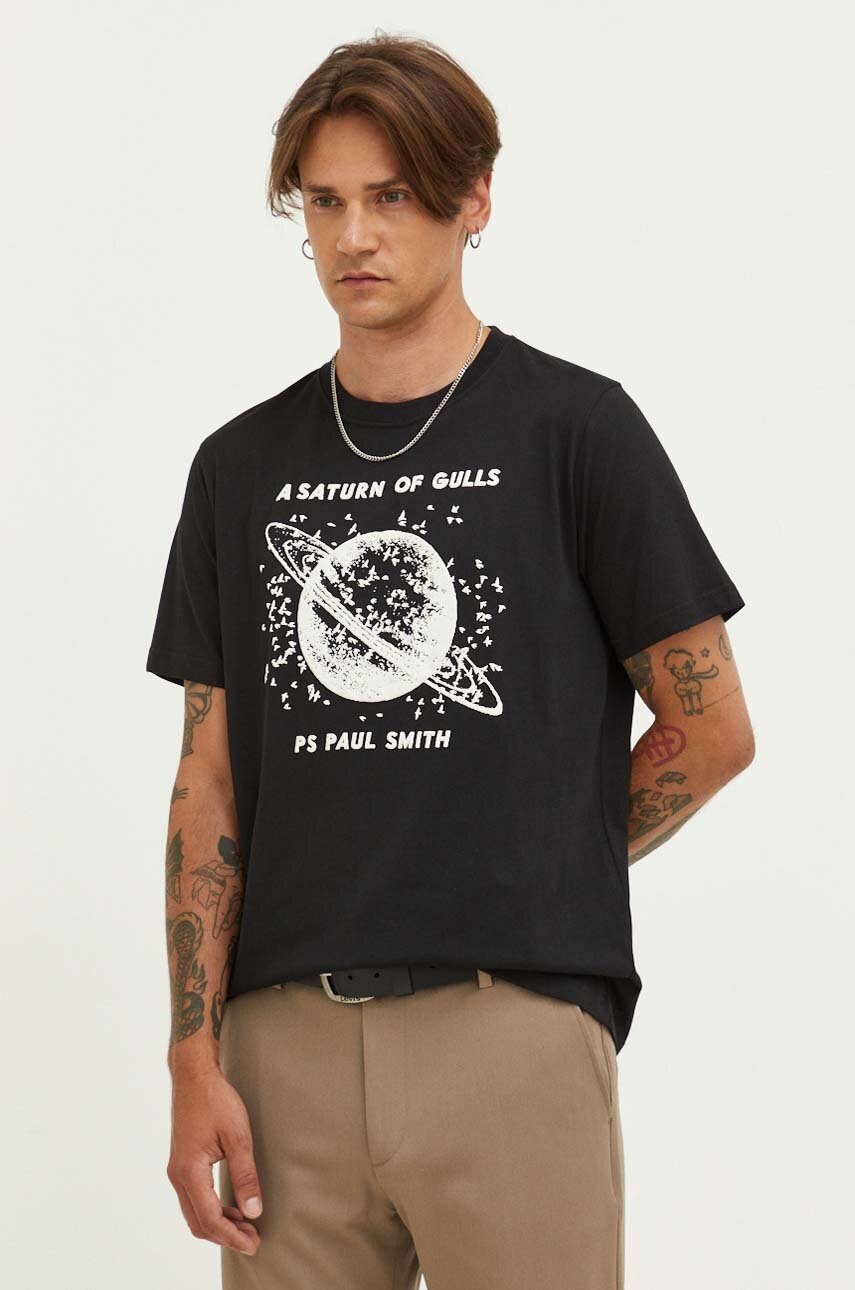 

Памучна тениска PS Paul Smith в черно с принт, Черен