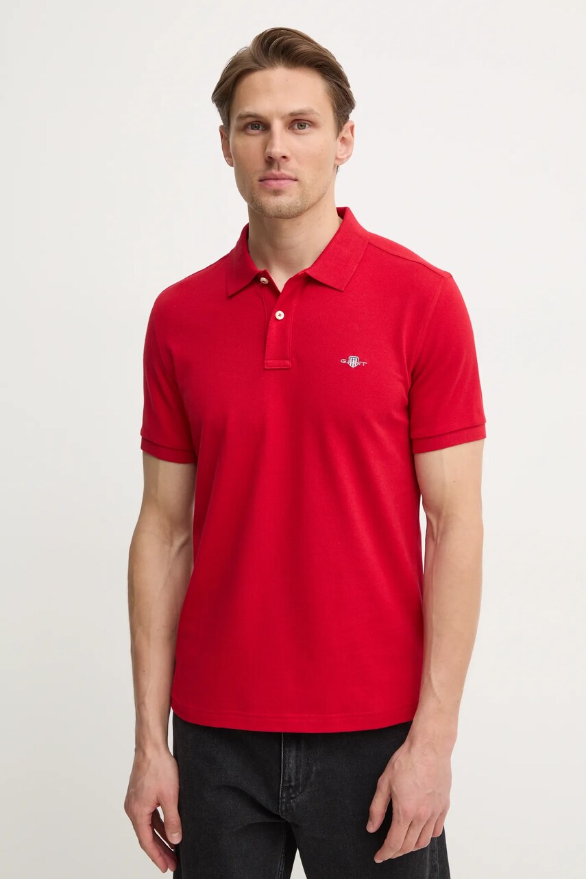 Gant polo de bumbac culoarea rosu, neted