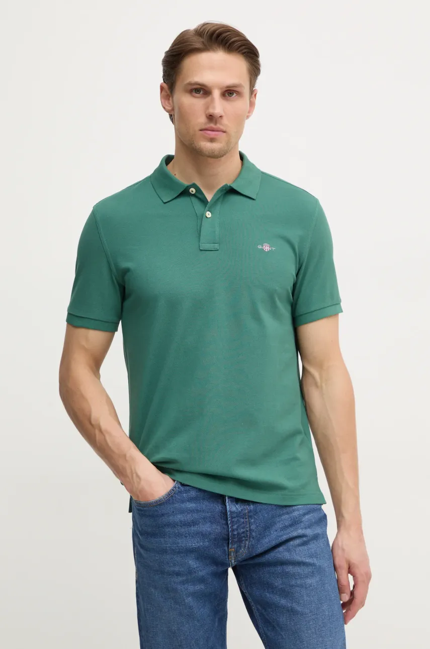 Gant polo de bumbac culoarea verde, neted