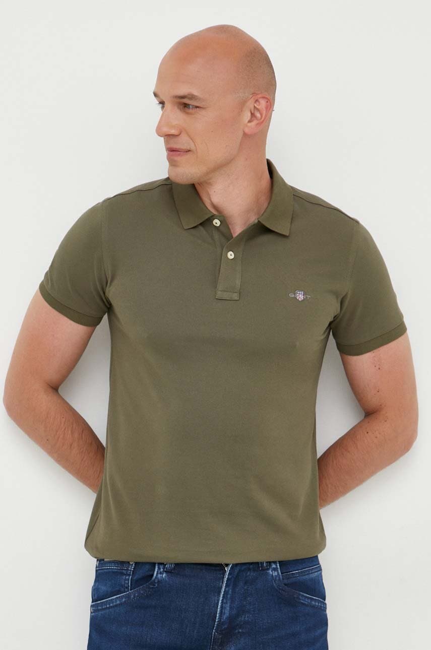 Gant Polo De Bumbac Culoarea Verde, Neted