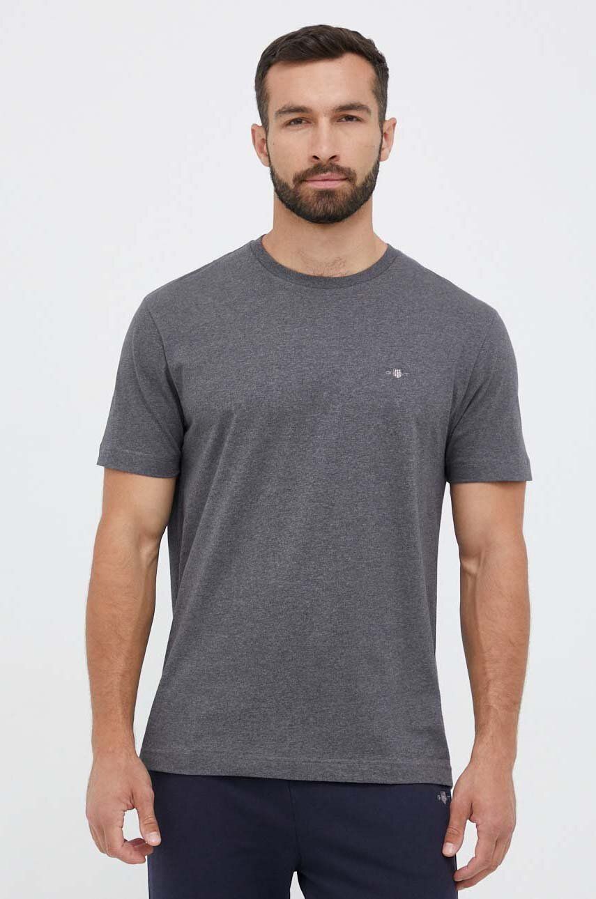 Bavlnené tričko Gant šedá farba, jednofarebné