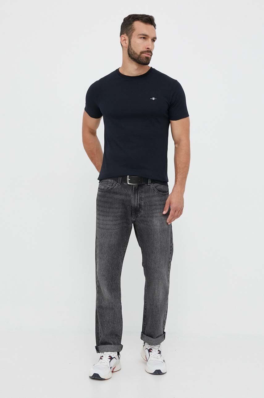 Βαμβακερό μπλουζάκι Gant χρώμα: μαύρο φωτογραφία