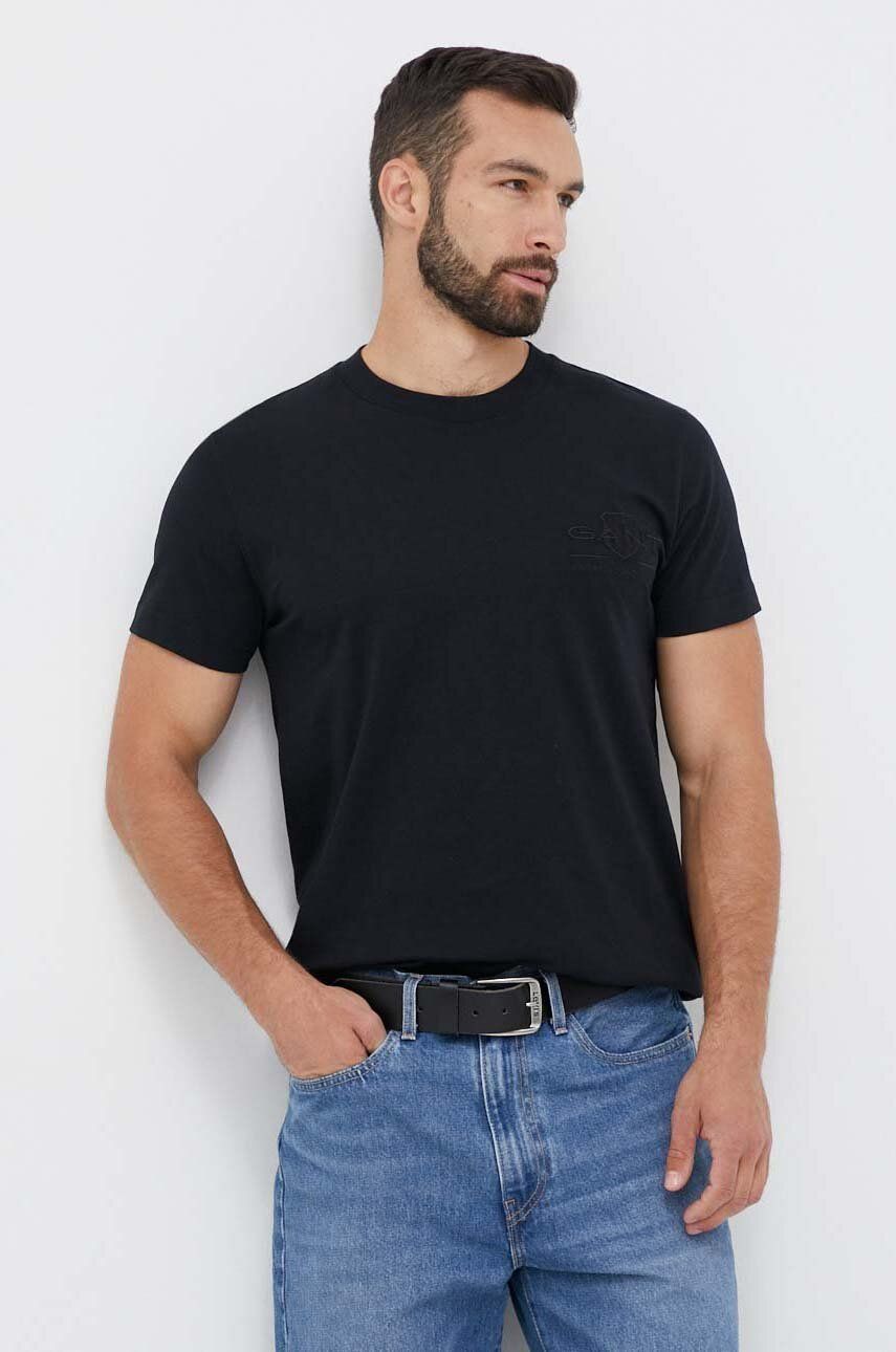 Levně Bavlněné tričko Gant černá barva, s aplikací