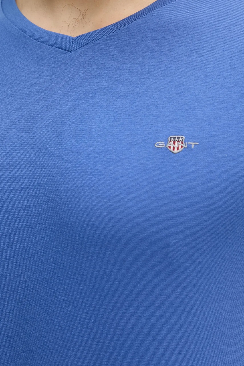 Βαμβακερό μπλουζάκι Gant ανδρικά, χρώμα: μπλε φωτογραφία