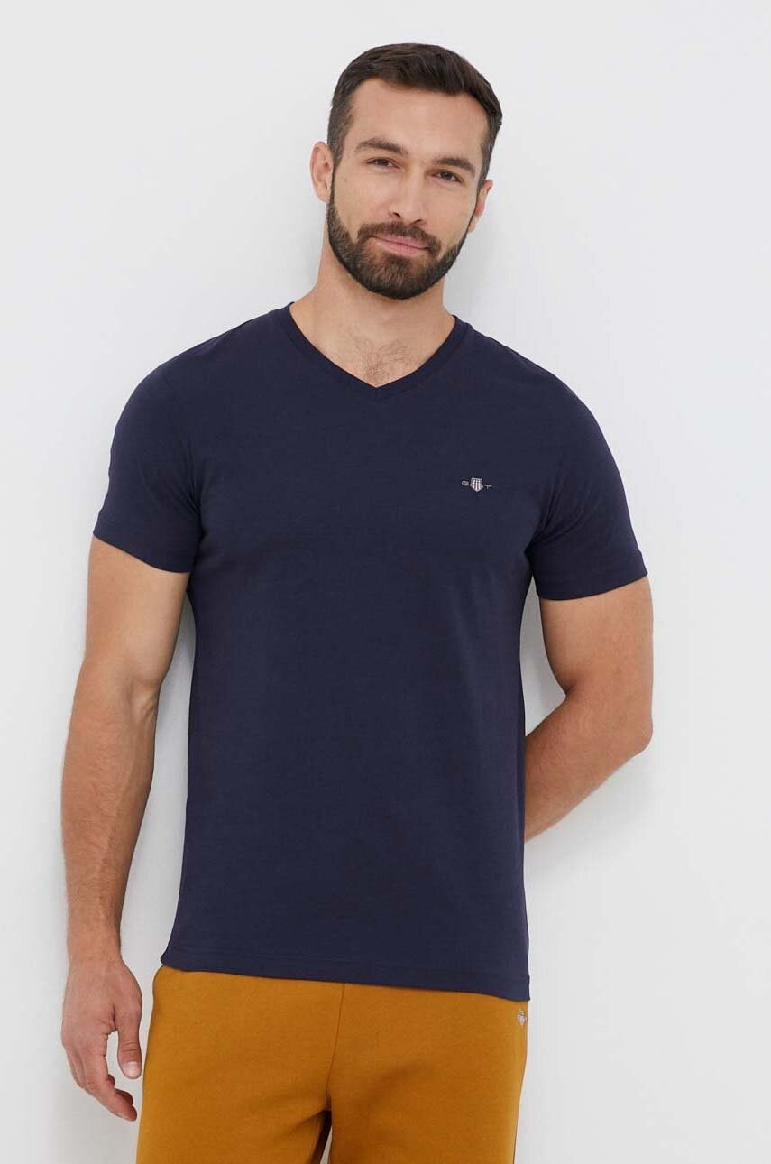 Gant tricou din bumbac culoarea albastru marin, neted