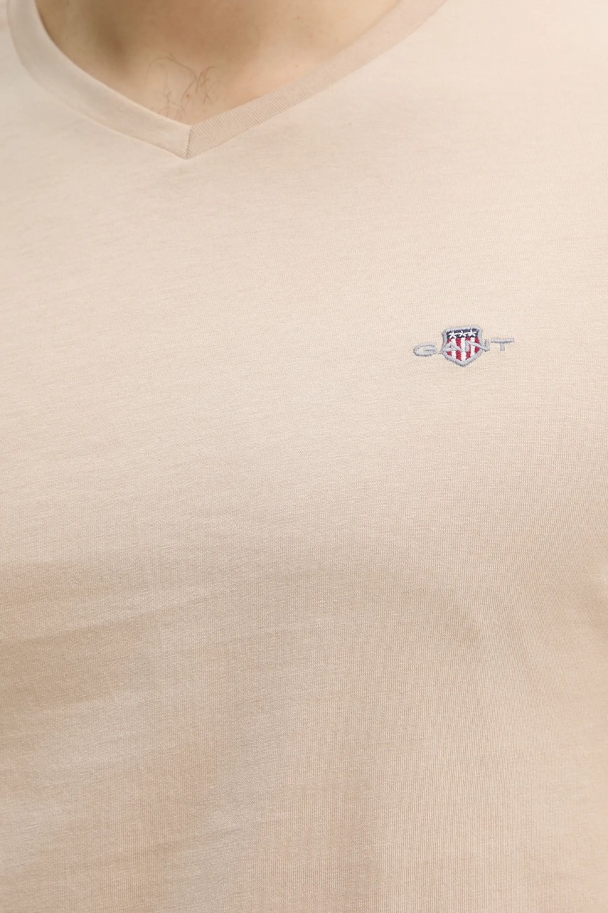 Βαμβακερό μπλουζάκι Gant ανδρικά, χρώμα: μπεζ φωτογραφία