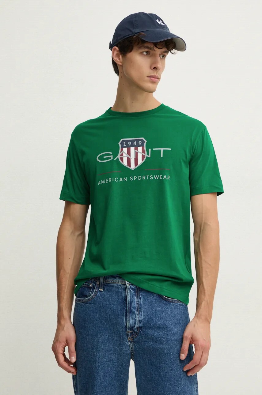 Gant tricou din bumbac culoarea verde, cu imprimeu