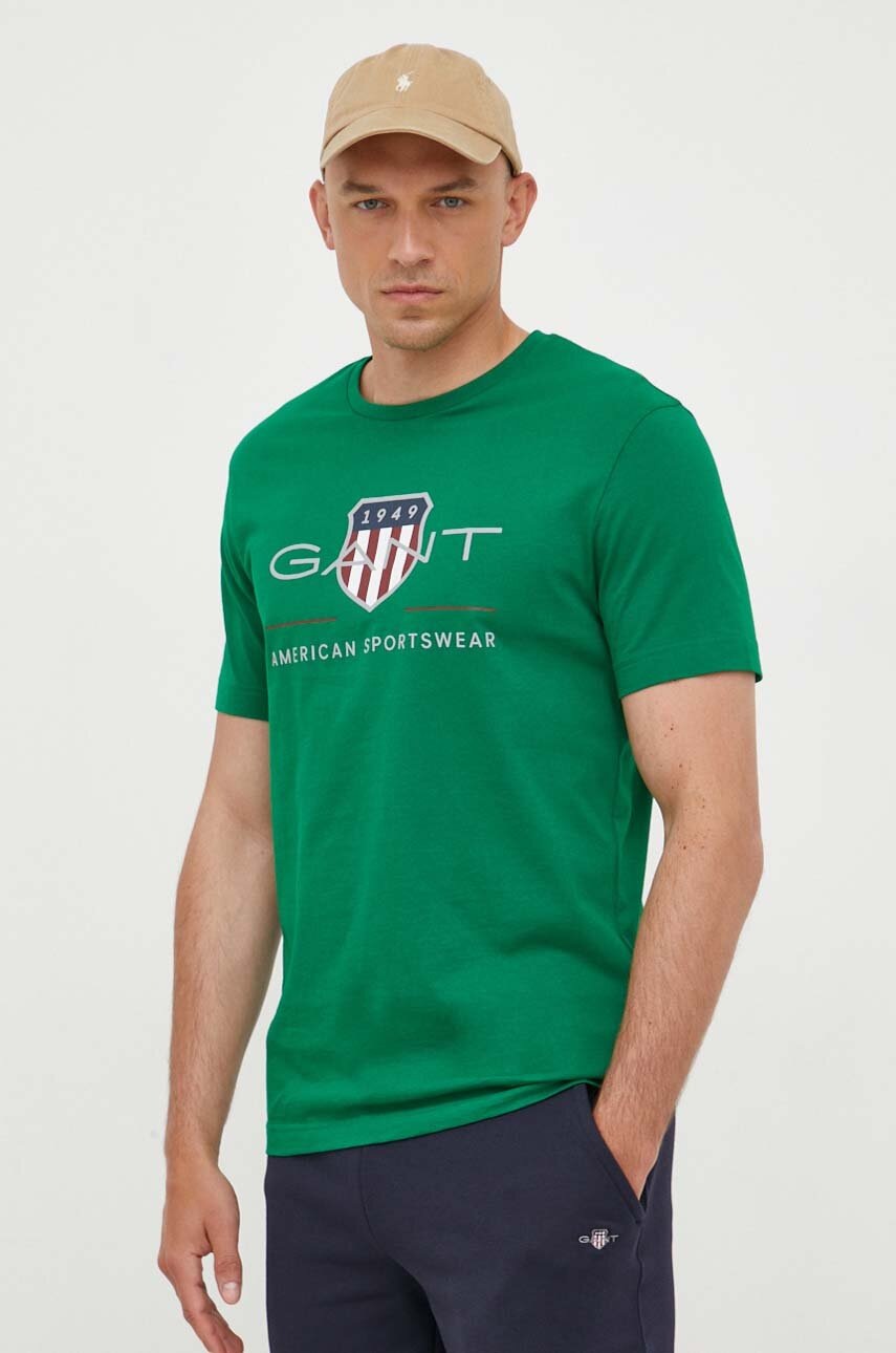 Gant Tricou Din Bumbac Culoarea Verde, Cu Imprimeu