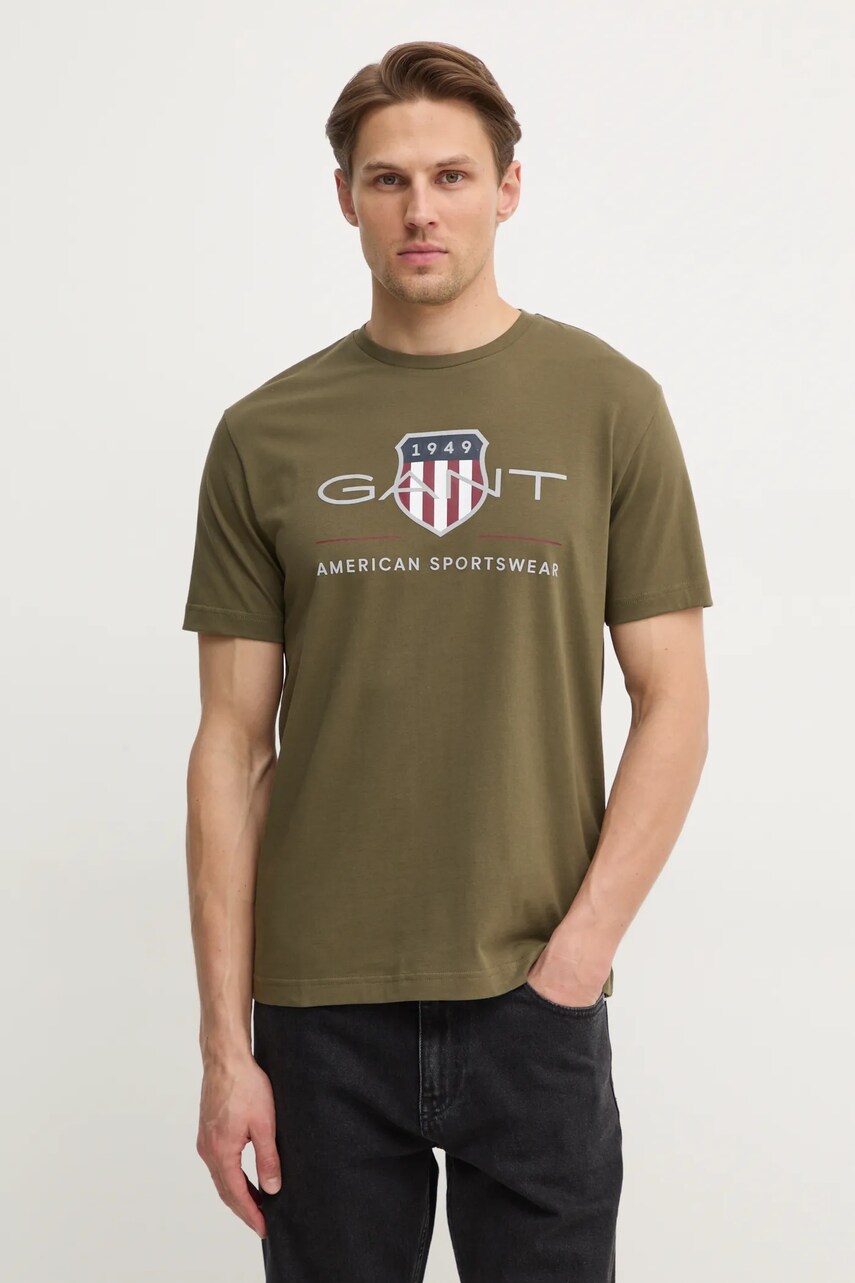 Gant tricou din bumbac culoarea verde, cu imprimeu