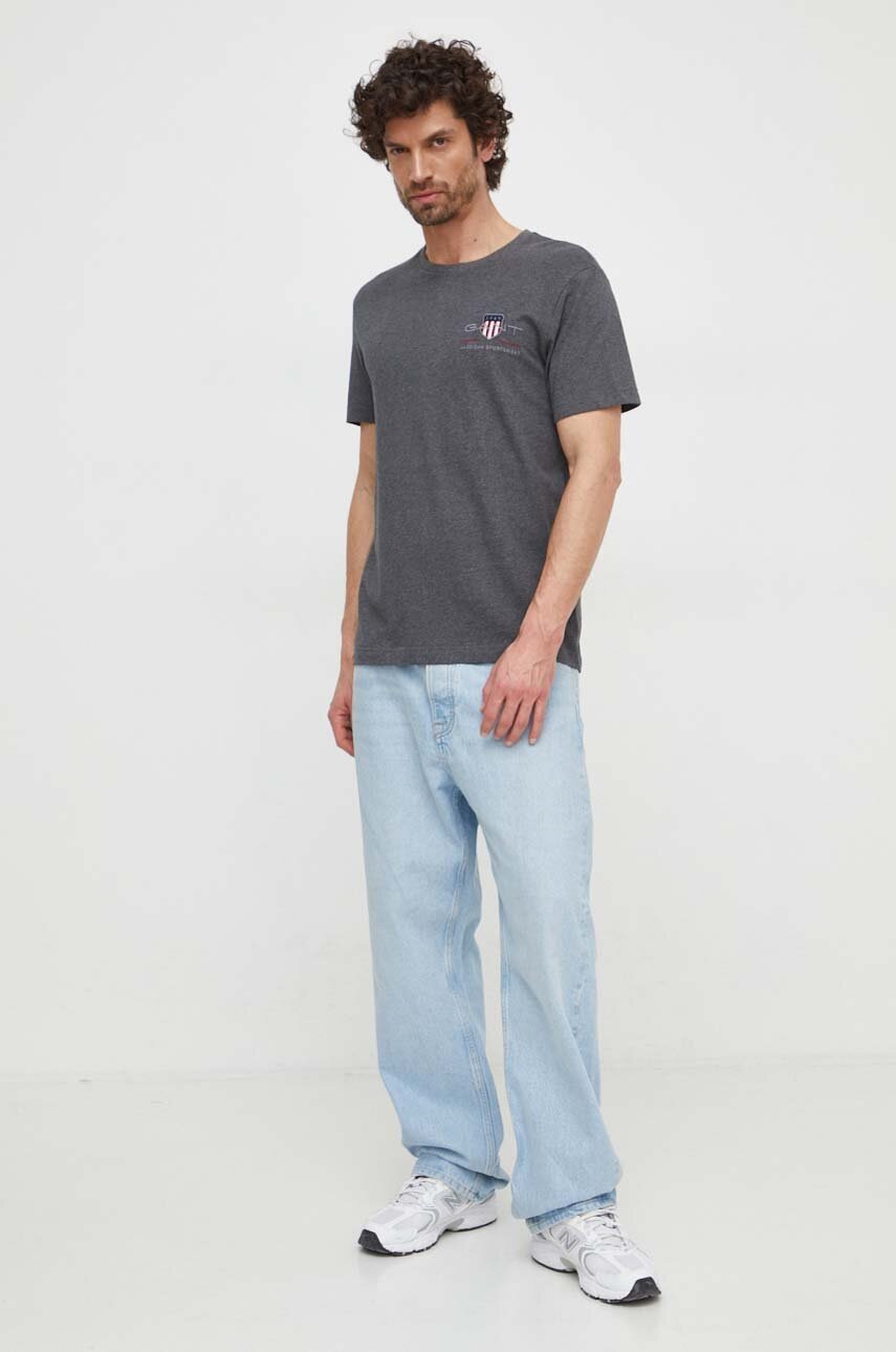 Βαμβακερό μπλουζάκι Gant χρώμα: γκρι φωτογραφία