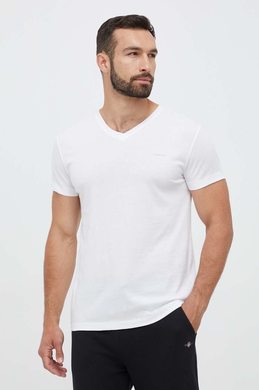 Gant tricou 2-pack barbati, culoarea alb, neted