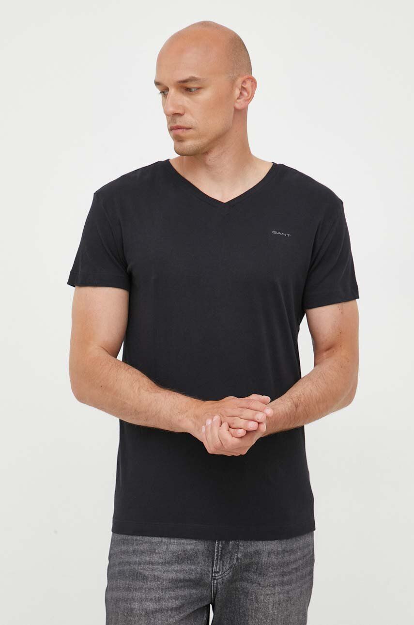 Gant tricou 2-pack barbati, culoarea negru, neted