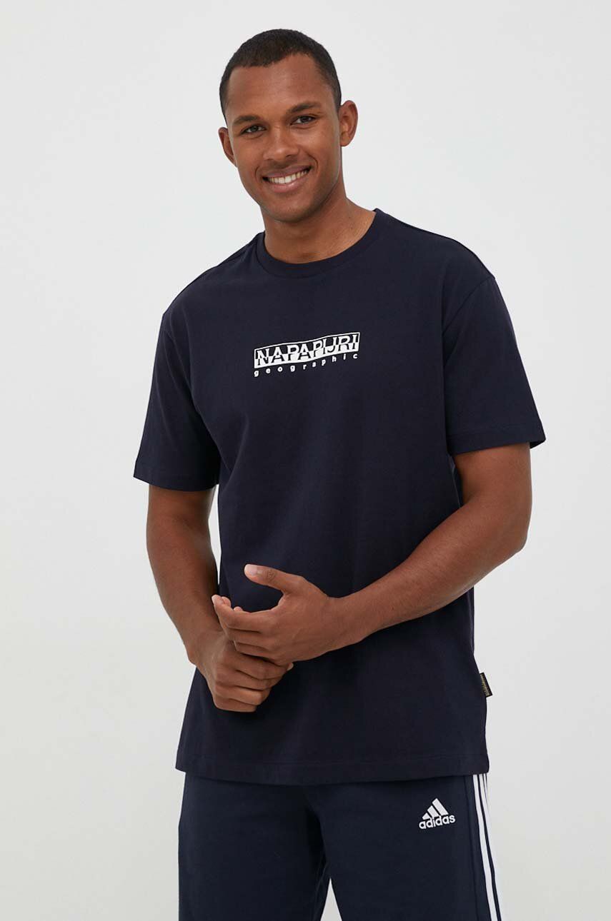 Bavlněné tričko Napapijri tmavomodrá barva, s potiskem - námořnická modř -  Hlavní materiál: 10