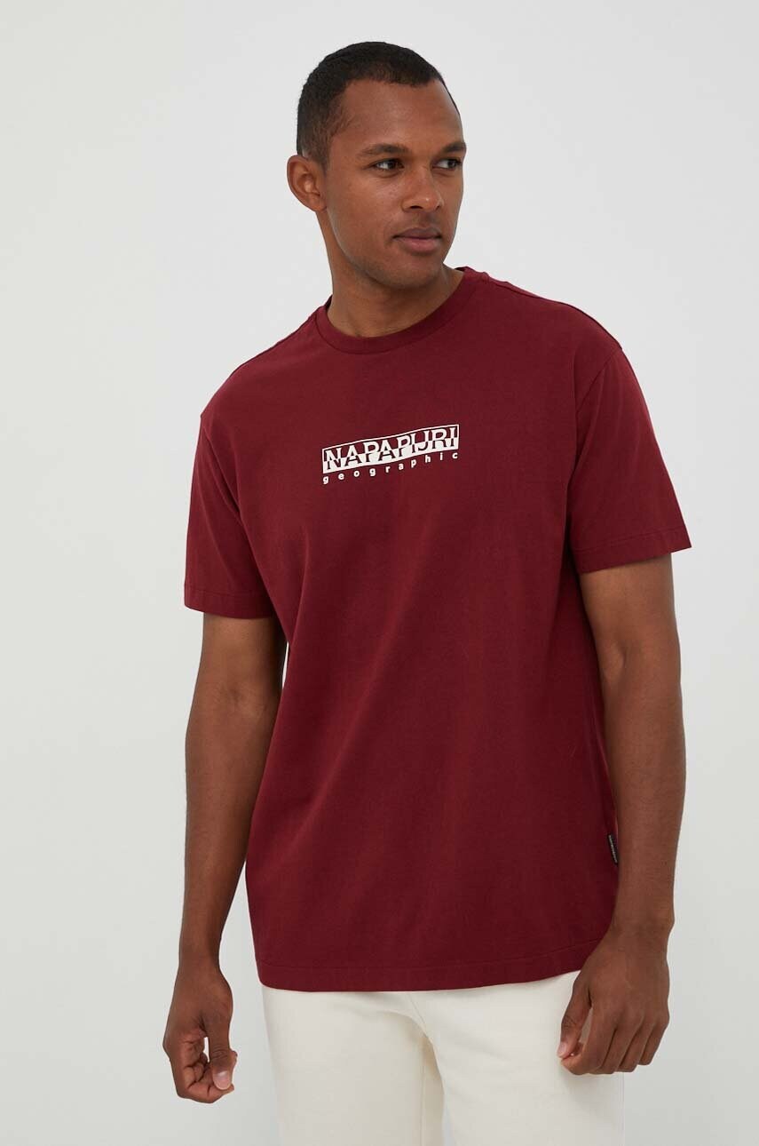 Napapijri tricou din bumbac culoarea bordo, cu imprimeu