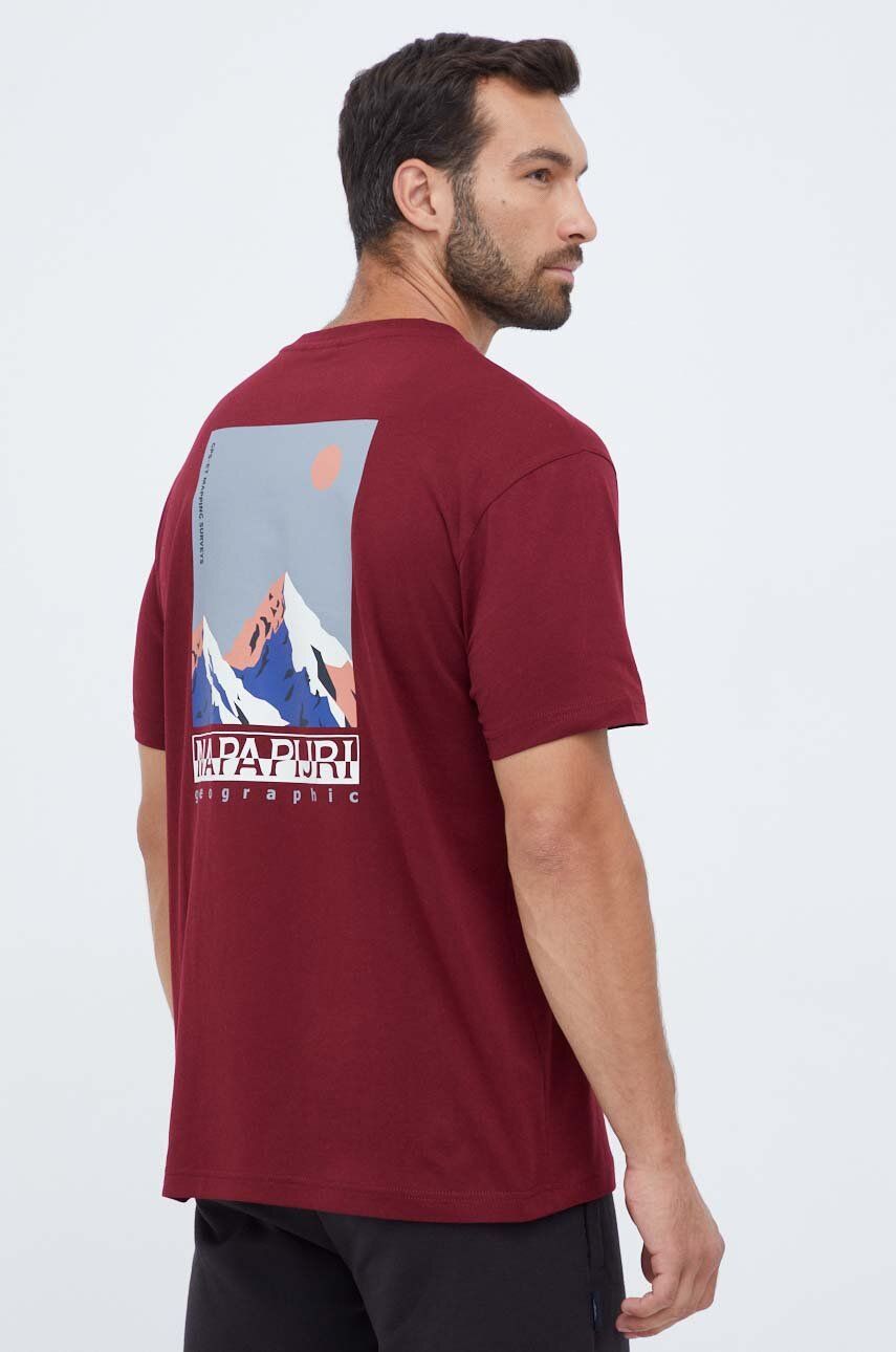 Bavlněné tričko Napapijri vínová barva, s potiskem - burgundské - Hlavní materiál: 100 % Bavlna