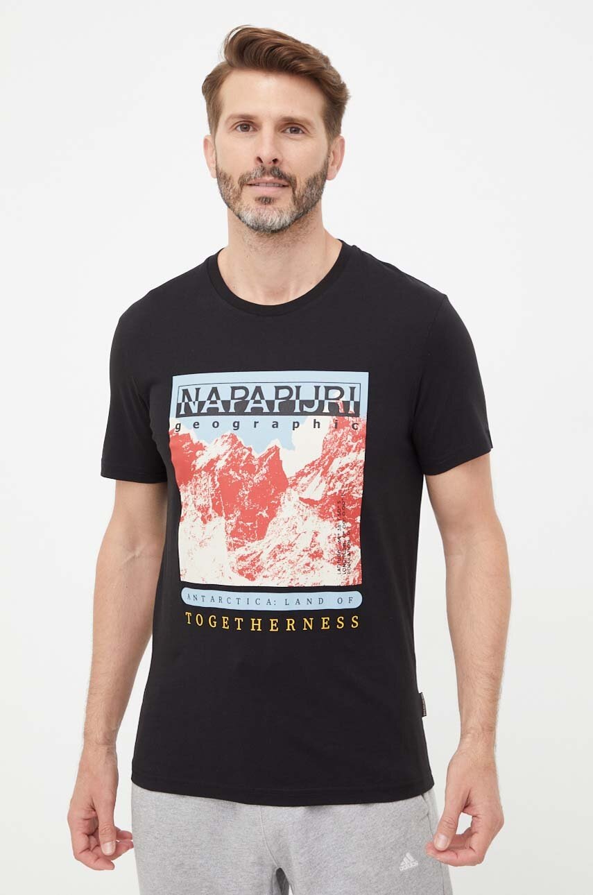 Napapijri Tricou Din Bumbac Culoarea Negru, Cu Imprimeu