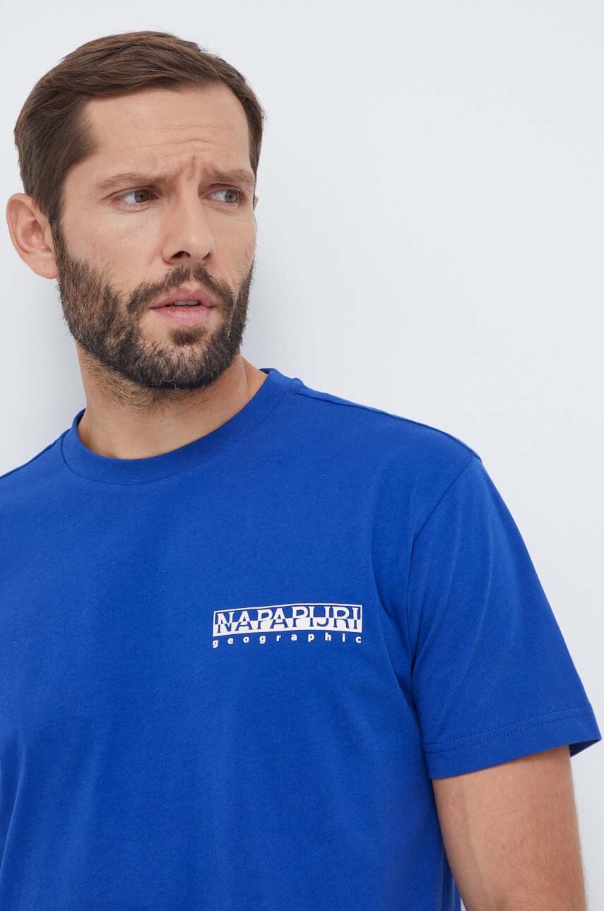 Bavlněné tričko Napapijri s potiskem - modrá - 100 % Bavlna