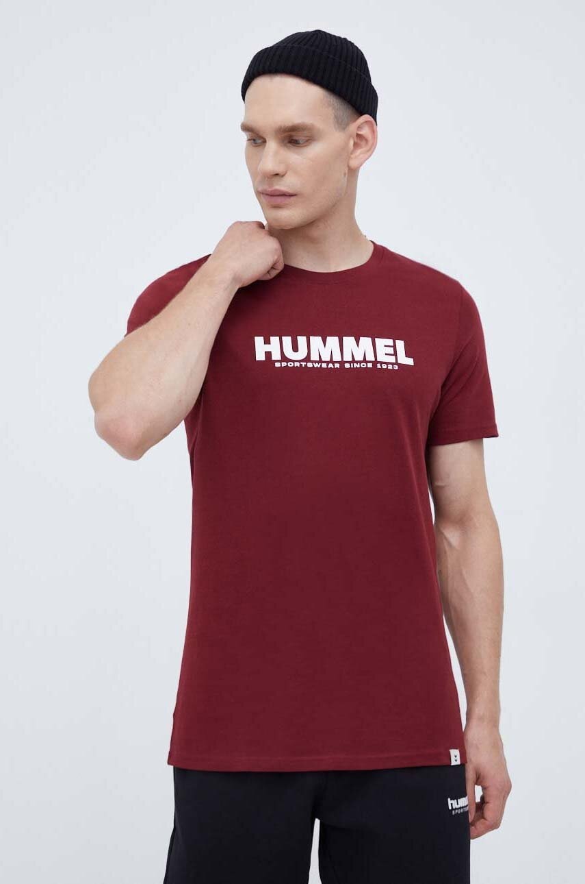 Hummel tricou din bumbac culoarea bordo, cu imprimeu