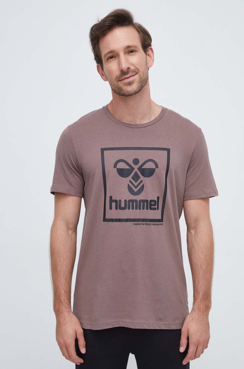 E-shop Bavlněné tričko Hummel hnědá barva, s potiskem