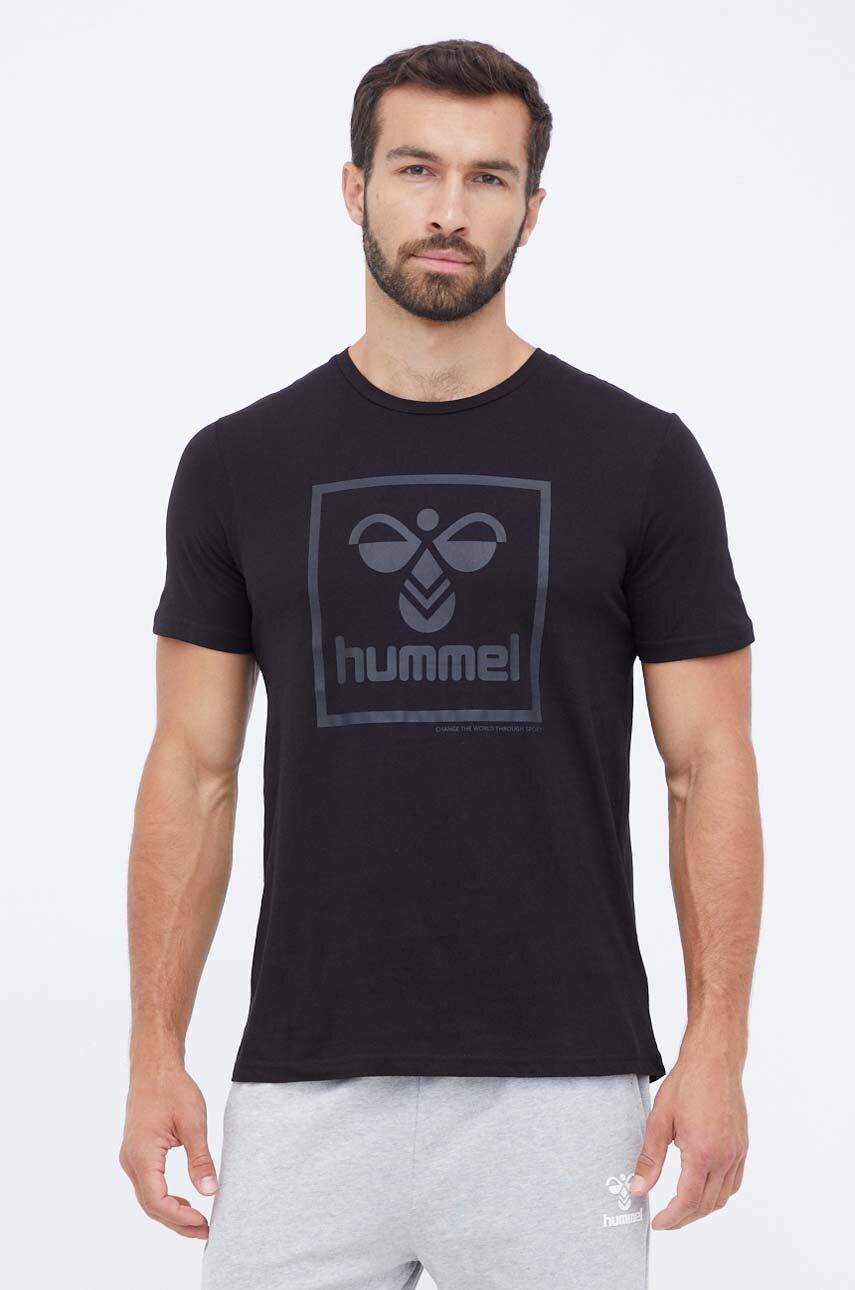 Hummel tricou din bumbac culoarea negru, cu imprimeu