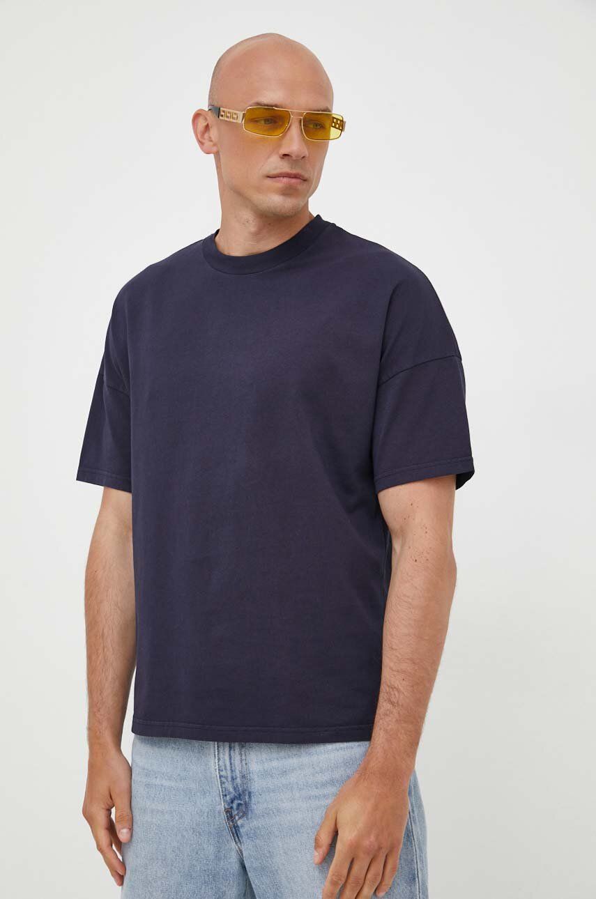 Levně Bavlněné tričko American Vintage tmavomodrá barva