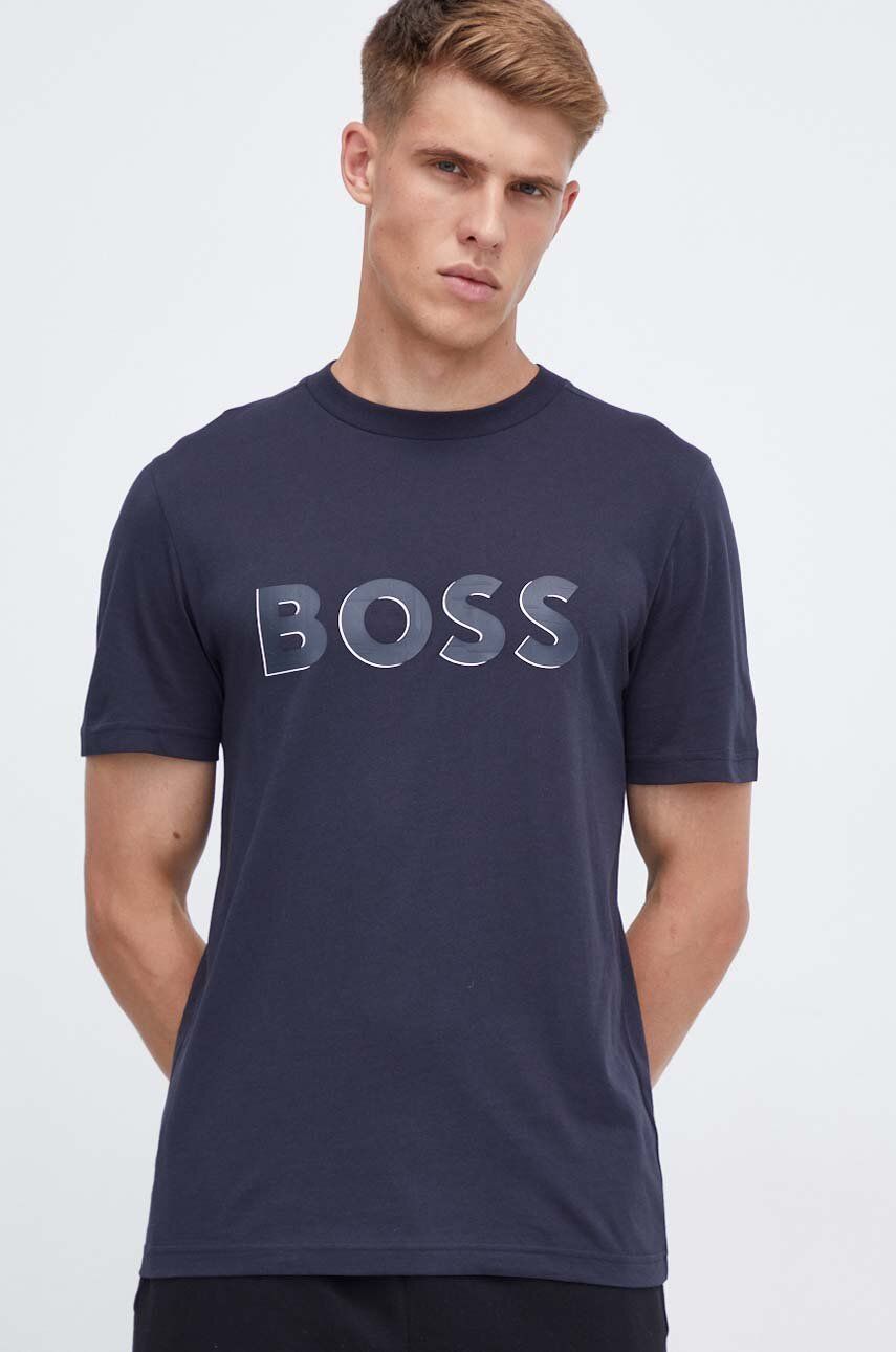 Bavlněné tričko Boss Green BOSS GREEN s potiskem - modrá - 100 % Bavlna