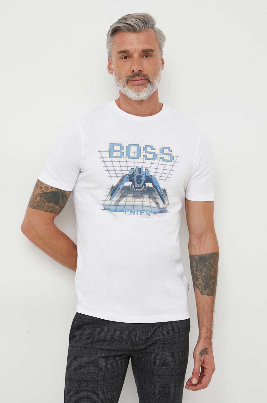 

Хлопковая футболка Boss Orange BOSS ORANGE цвет бежевый с принтом