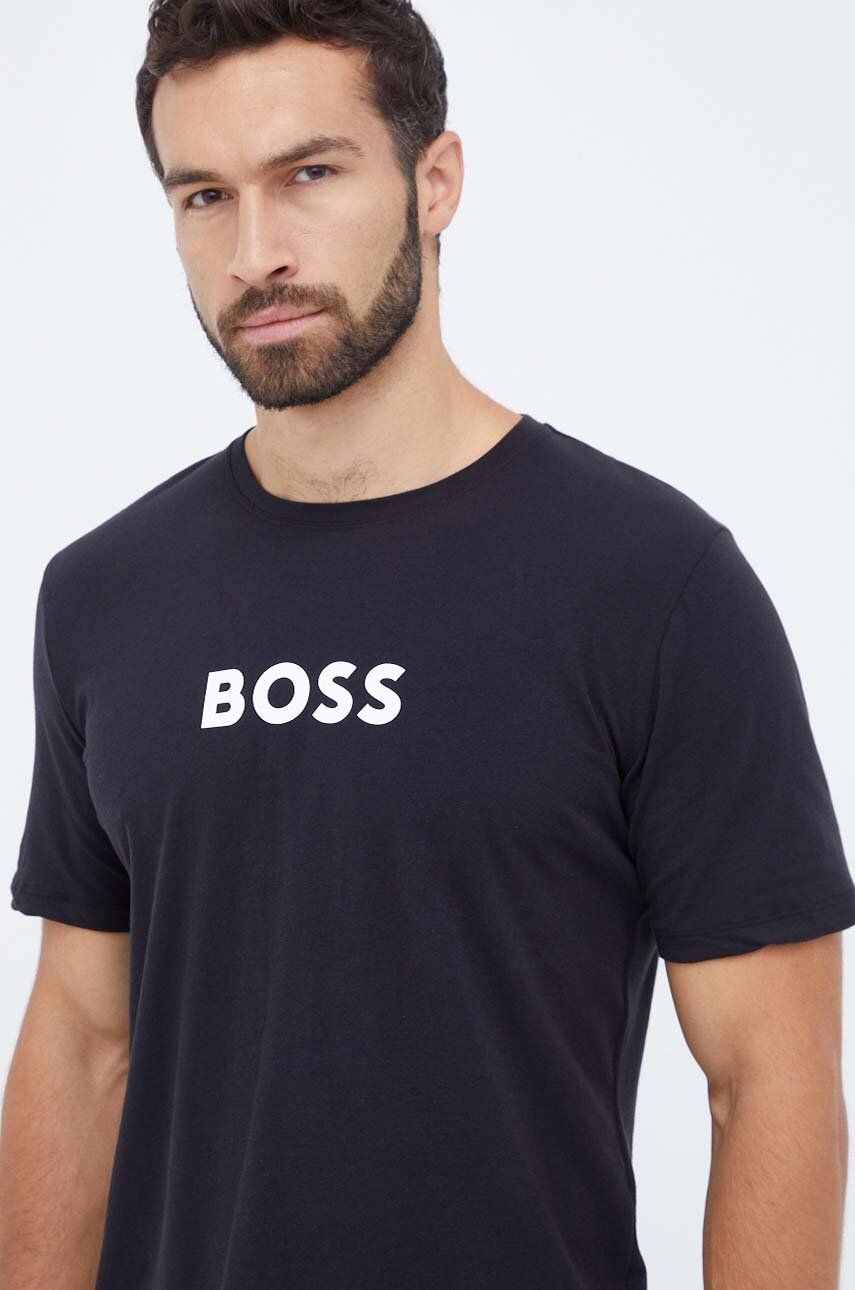 Tričko BOSS černá barva, s potiskem - černá - 95 % Bavlna