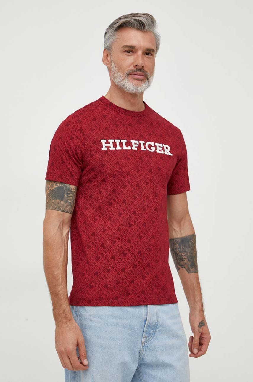 

Хлопковая футболка Tommy Hilfiger мужской цвет бордовый узорный