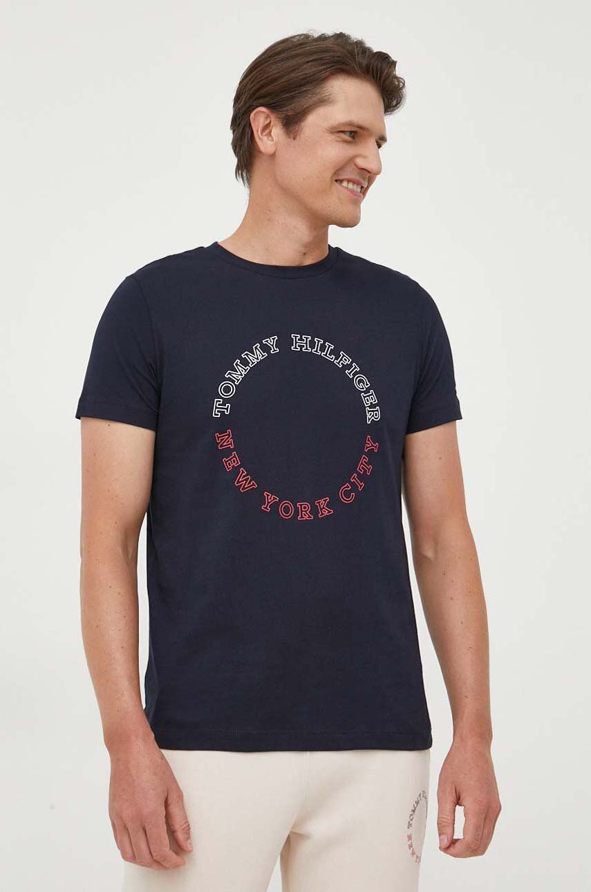 Pamučna majica Tommy Hilfiger boja: tamno plava, s tiskom