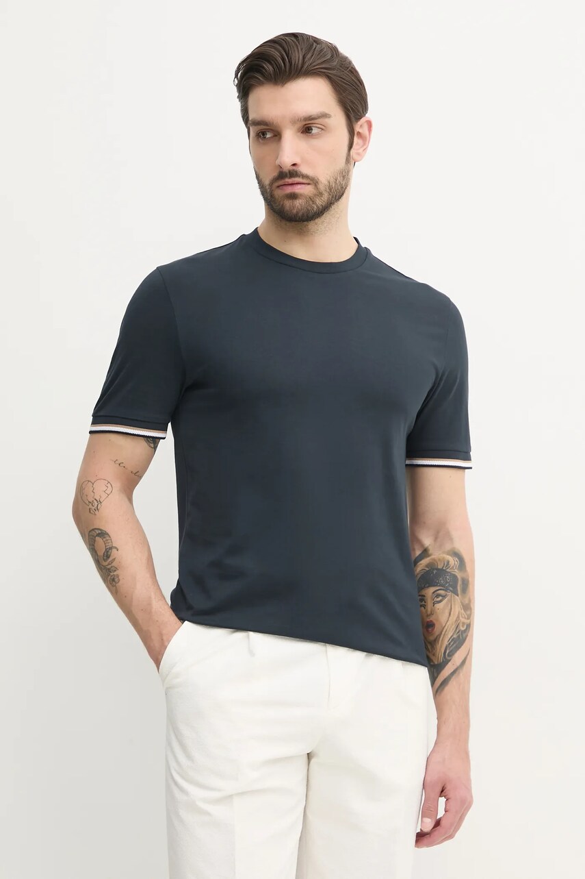BOSS tricou din bumbac culoarea albastru marin, neted