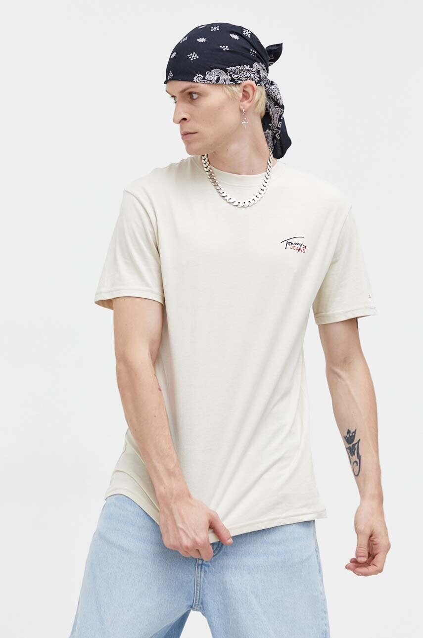 

Бавовняна футболка Tommy Jeans колір бежевий з принтом