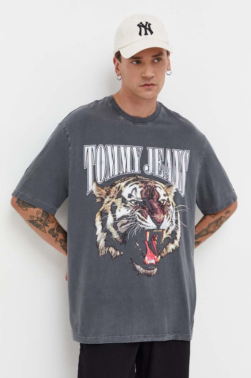 

Бавовняна футболка Tommy Jeans чоловічий колір сірий з принтом