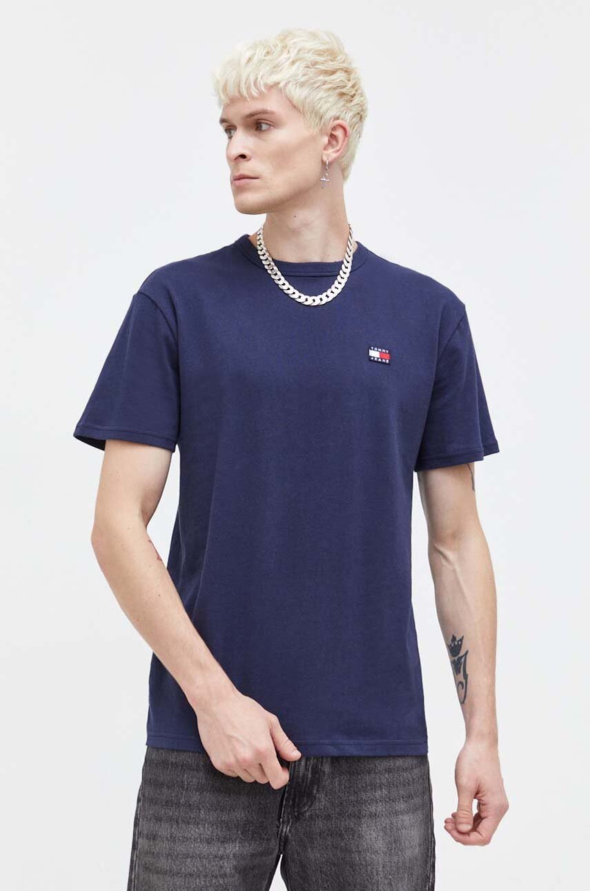 

Хлопковая футболка Tommy Jeans цвет синий с аппликацией