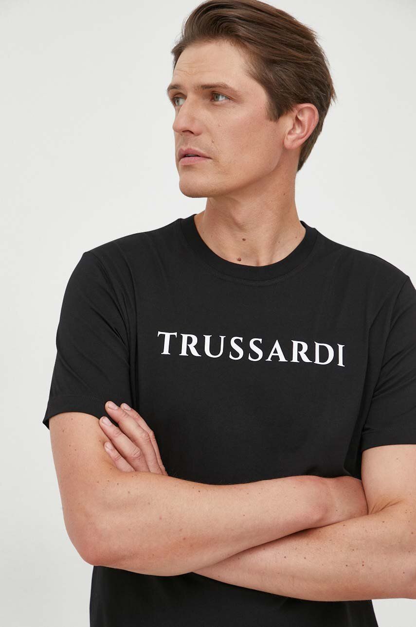 Trussardi Tricou Din Bumbac Culoarea Negru, Cu Imprimeu