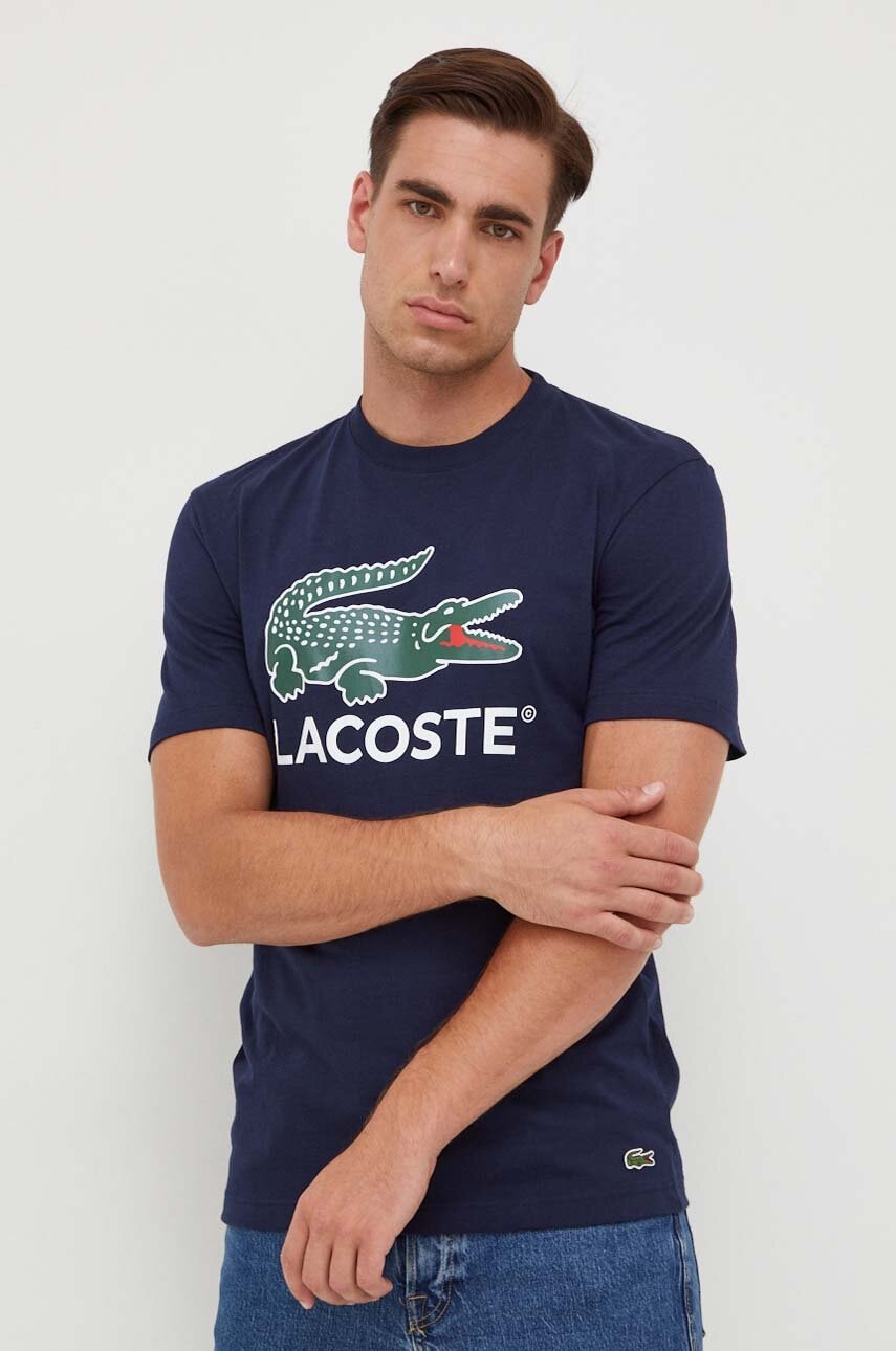 Lacoste tricou din bumbac culoarea albastru marin, cu imprimeu Lacoste tricou din bumbac culoarea albastru marin, cu imprimeu