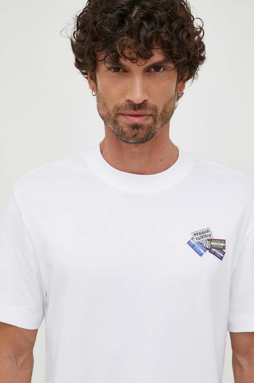 Lacoste tricou din bumbac bărbați, culoarea alb, cu imprimeu