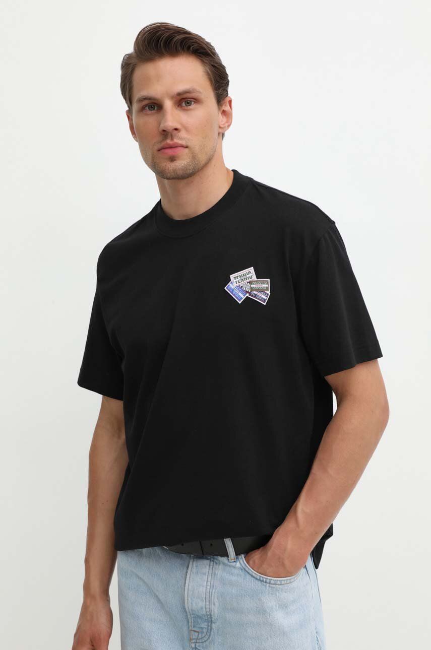 Lacoste tricou din bumbac barbati, culoarea negru, cu imprimeu