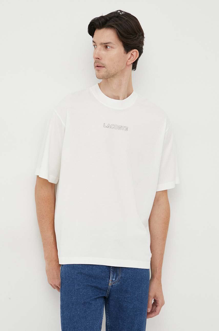 Levně Bavlněné tričko Lacoste bílá barva, s potiskem
