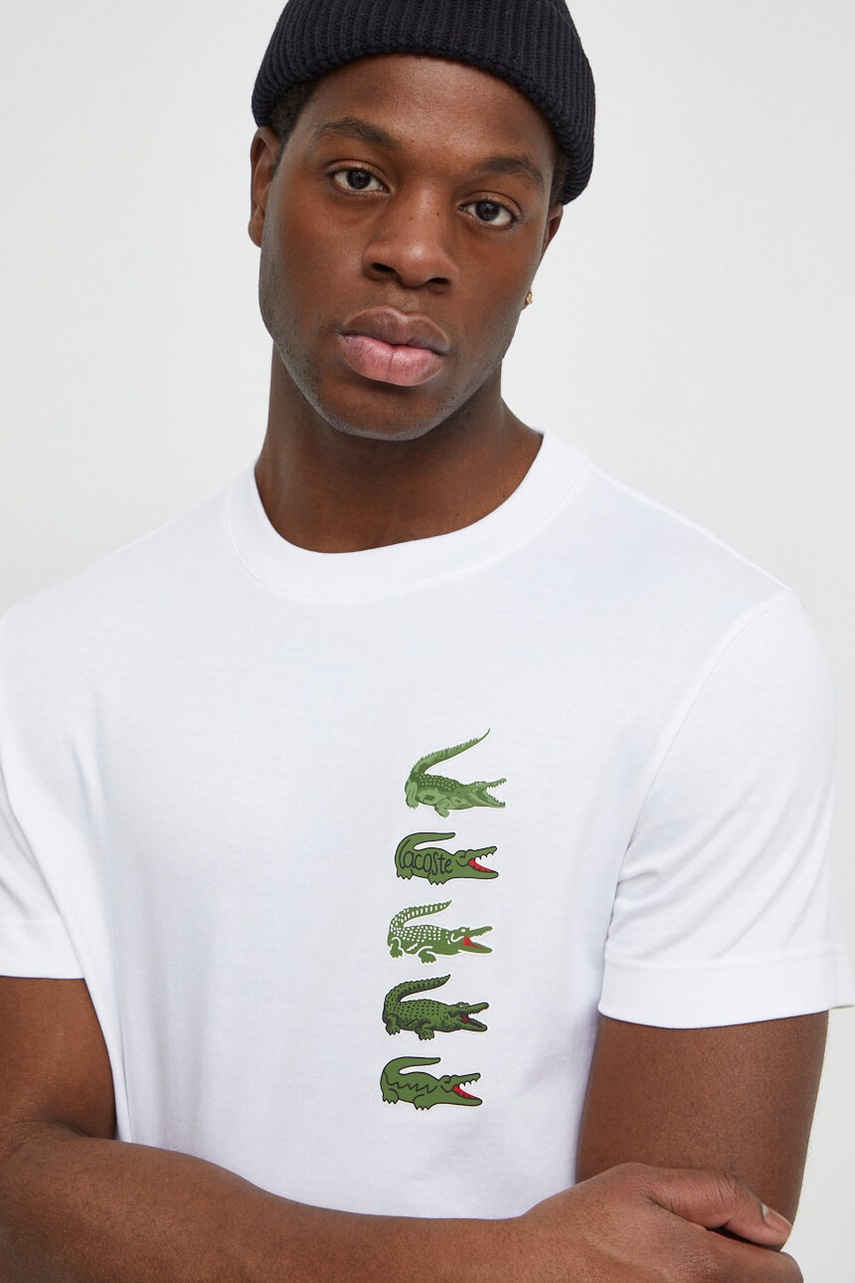 

Памучна тениска Lacoste в бяло с принт, Бял