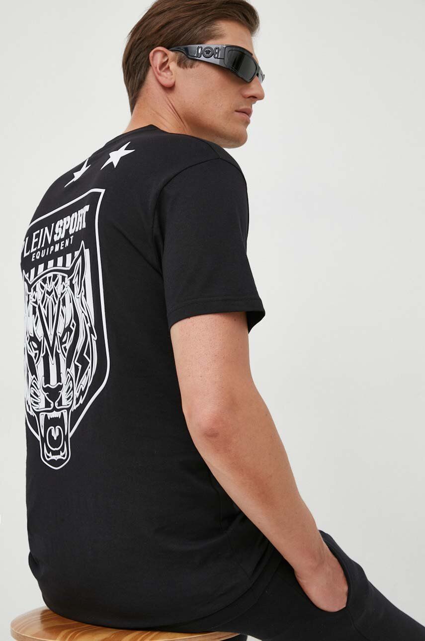 Bavlněné tričko PLEIN SPORT černá barva, s potiskem - černá -  100 % Bavlna