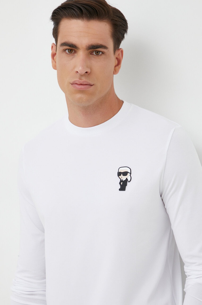 Karl Lagerfeld Longsleeve Barbati, Culoarea Alb, Cu Imprimeu