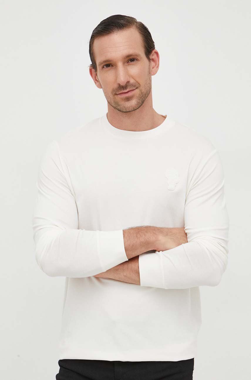 Tričko s dlouhým rukávem Karl Lagerfeld béžová barva, s aplikací - béžová - 95 % Bavlna