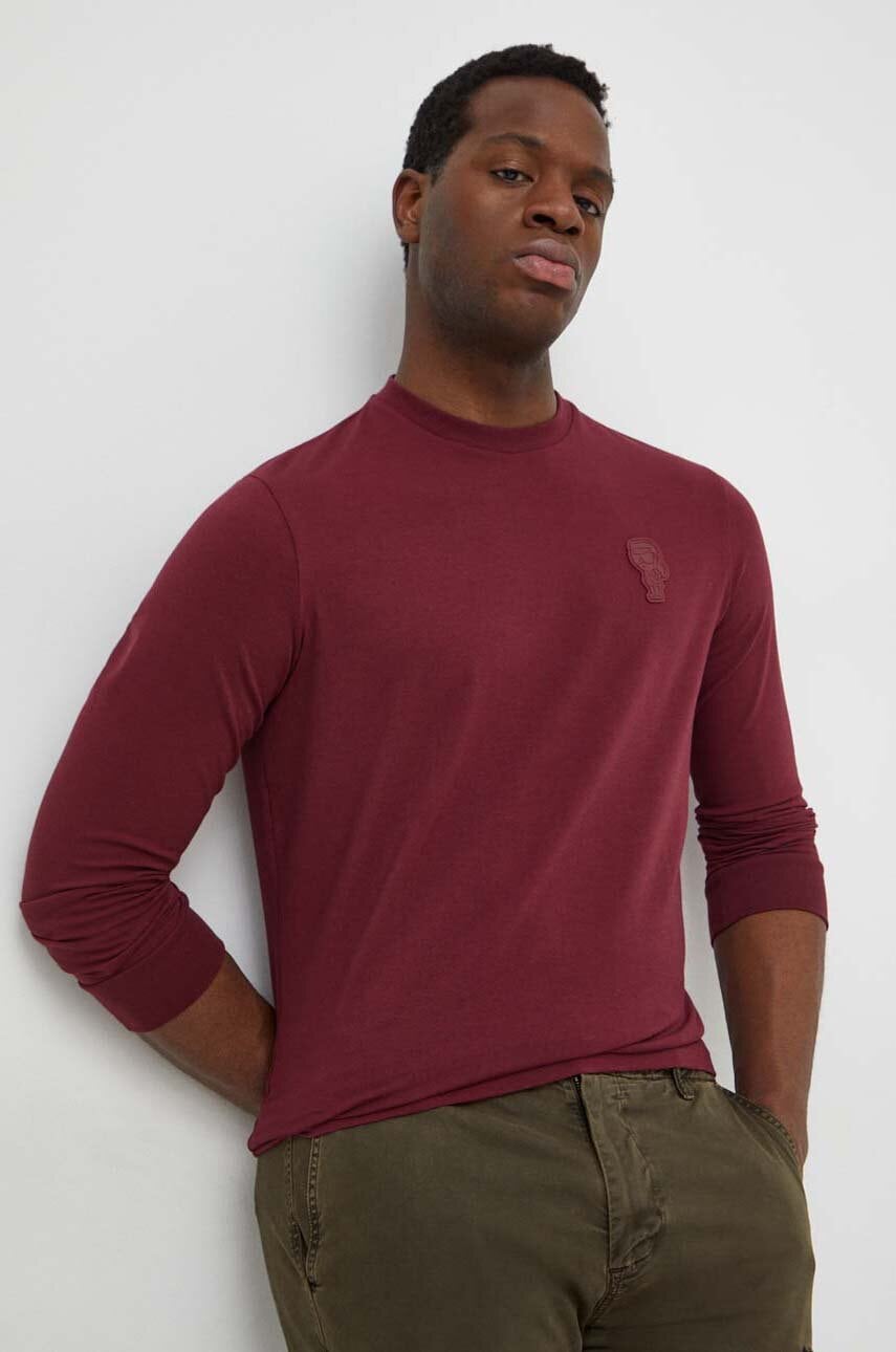 Karl Lagerfeld longsleeve barbati, culoarea bordo, cu imprimeu