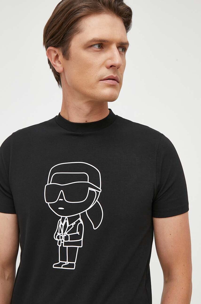 

Тениска Karl Lagerfeld в черно с апликация, Черен