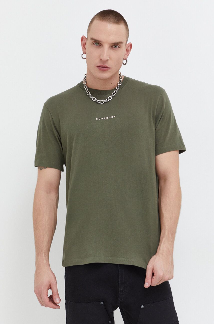 Bavlněné tričko Superdry zelená barva, s potiskem - zelená - 100 % Bavlna