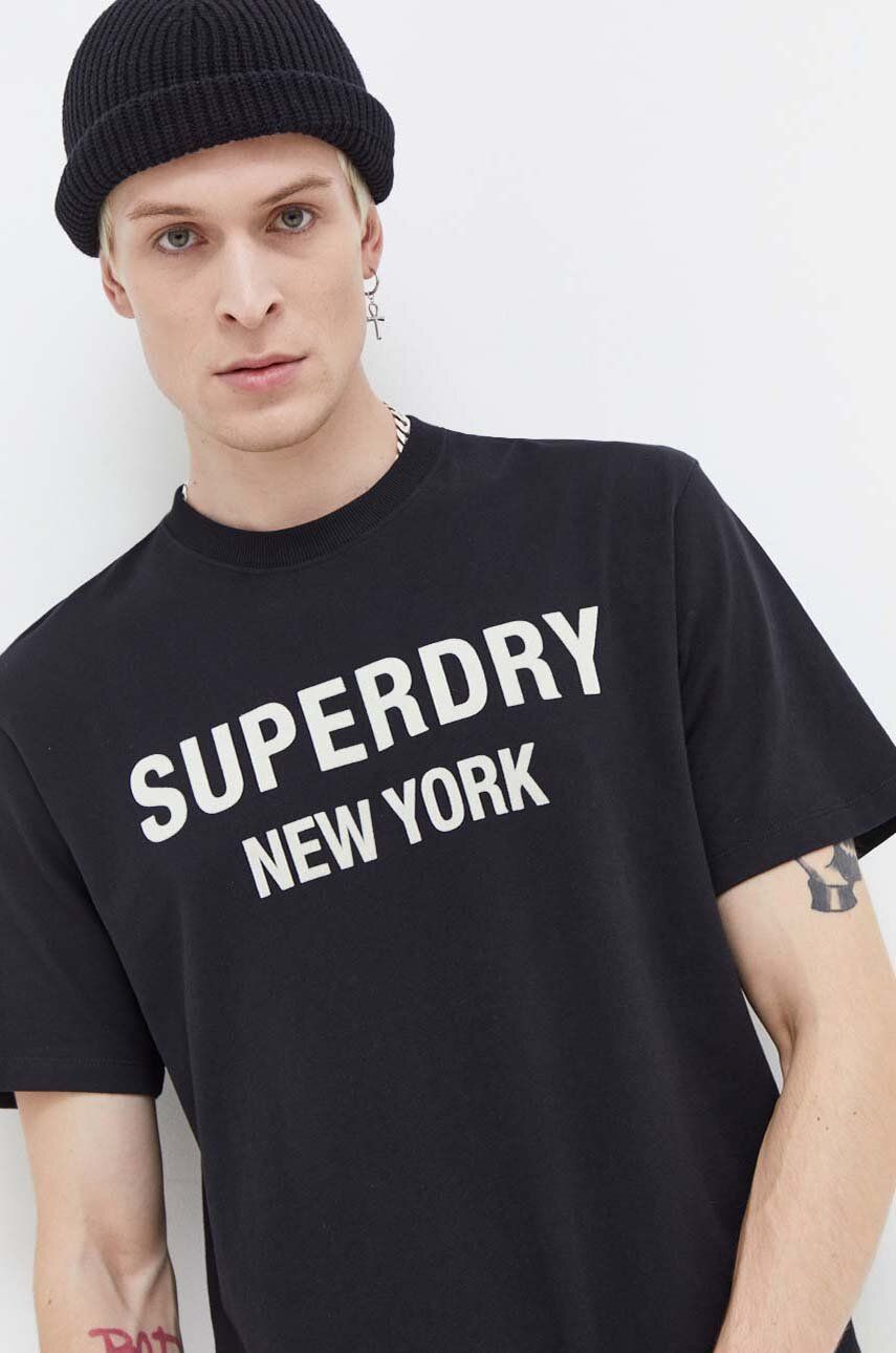 Bavlněné tričko Superdry černá barva, s potiskem