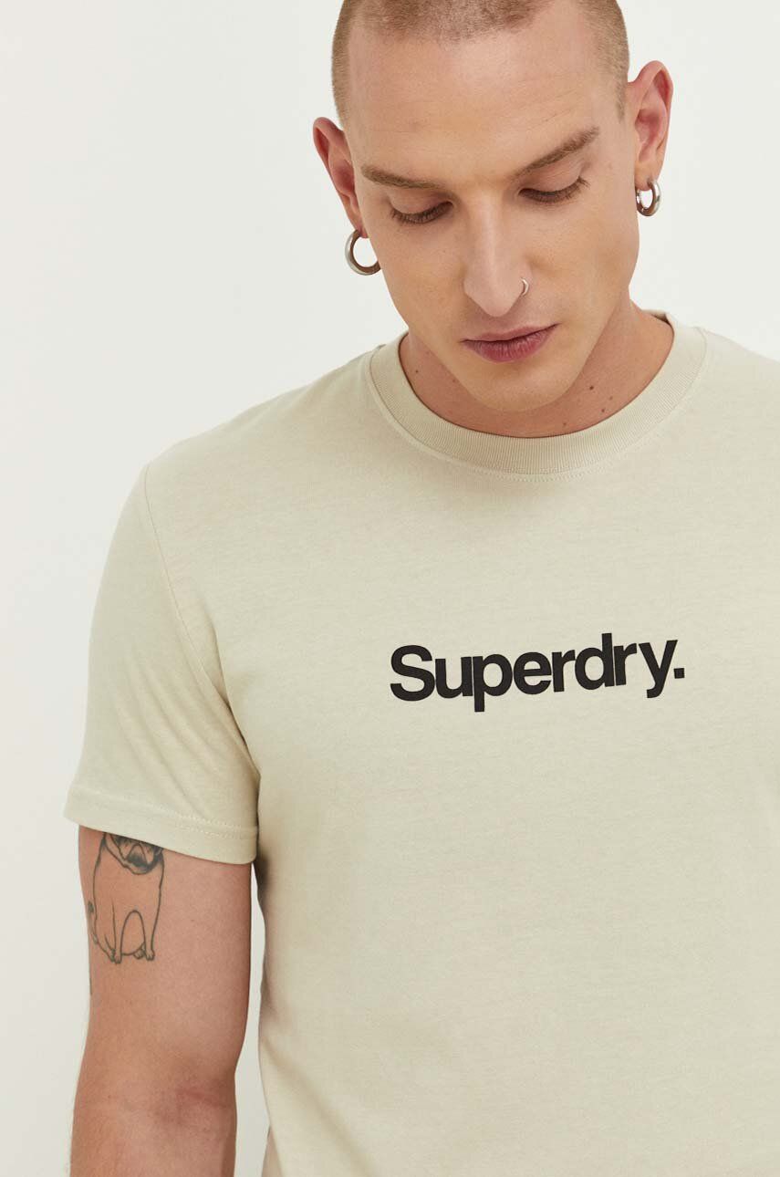 Bavlněné tričko Superdry béžová barva, s potiskem - béžová - 100 % Bavlna